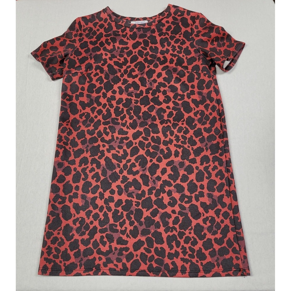 Zara Trafaluc Red and Black Leopard Print Mini T-shirt Dress Women's Size S